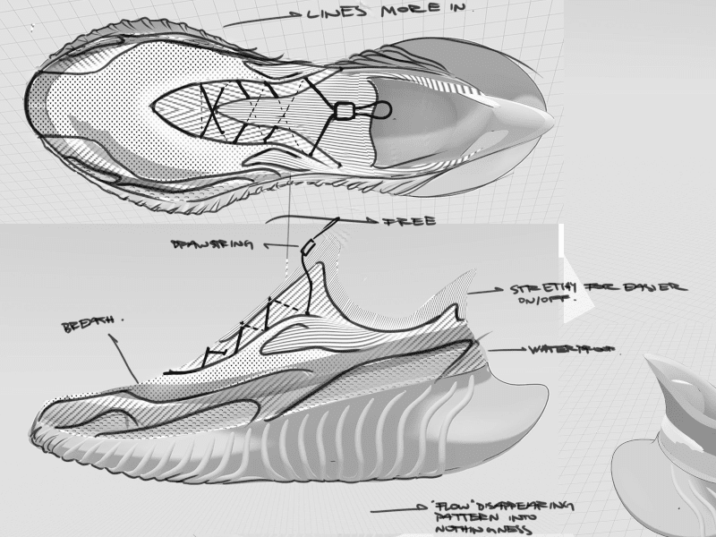 Footwear concepts developed between Gravity Sketch, pen & paper and 3D printing prototypes by Footwear Designer, Elisa Payer