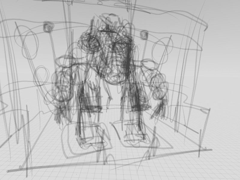 Rough outline of robot sketched in Gravity Sketch, with reference images brought in via LandingPad by Min Guen