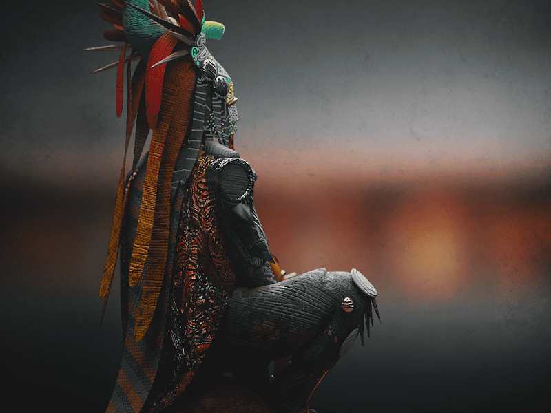 Final render of shaman done in Substance Painter, with some post-processing in Photoshop by Durk van der Meer