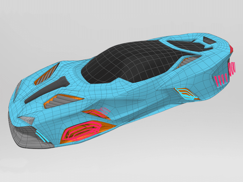 Finished SubD surfaces showing wireframe and topology of car in Gravity Sketch by Senior Designer, James Robbins