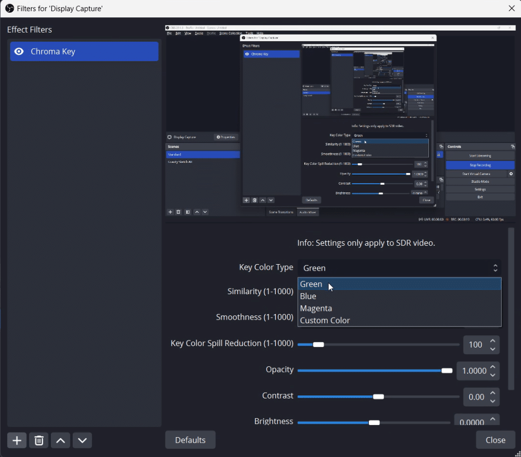 Chroma key settings