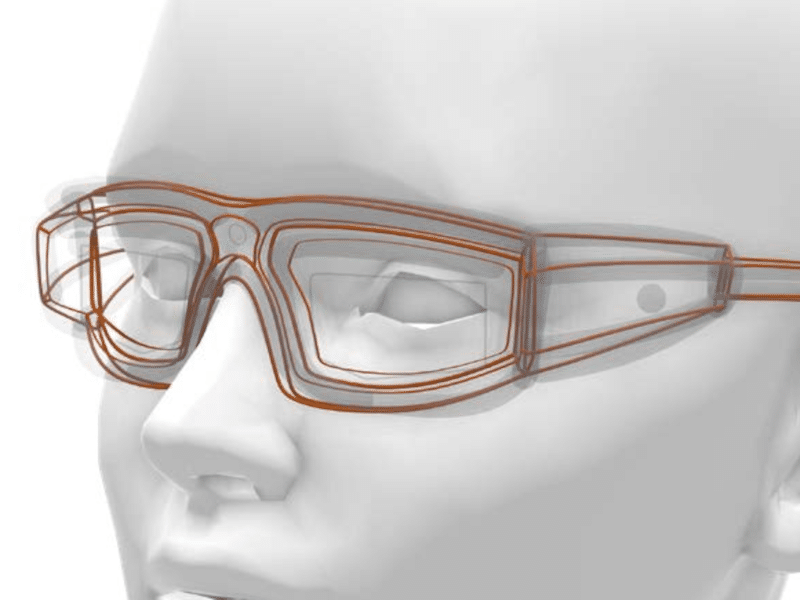 Wireframe sketching in Gravity Sketch of glasses on a face by Lucas Van Dorpe, Industrial Designer at Achilles Design